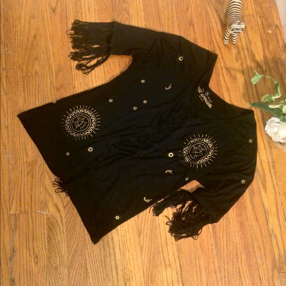 😎Unique Fringed wrap -gold design @fringe sleeves - Picture 3 of 8